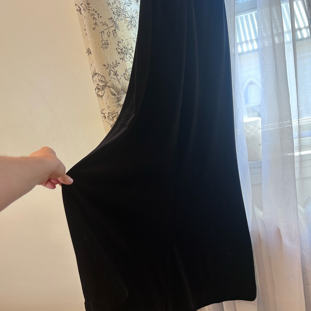 Onyx Black Velvet V-Neck Maxi Dress Vintage - Picture 7 of 9
